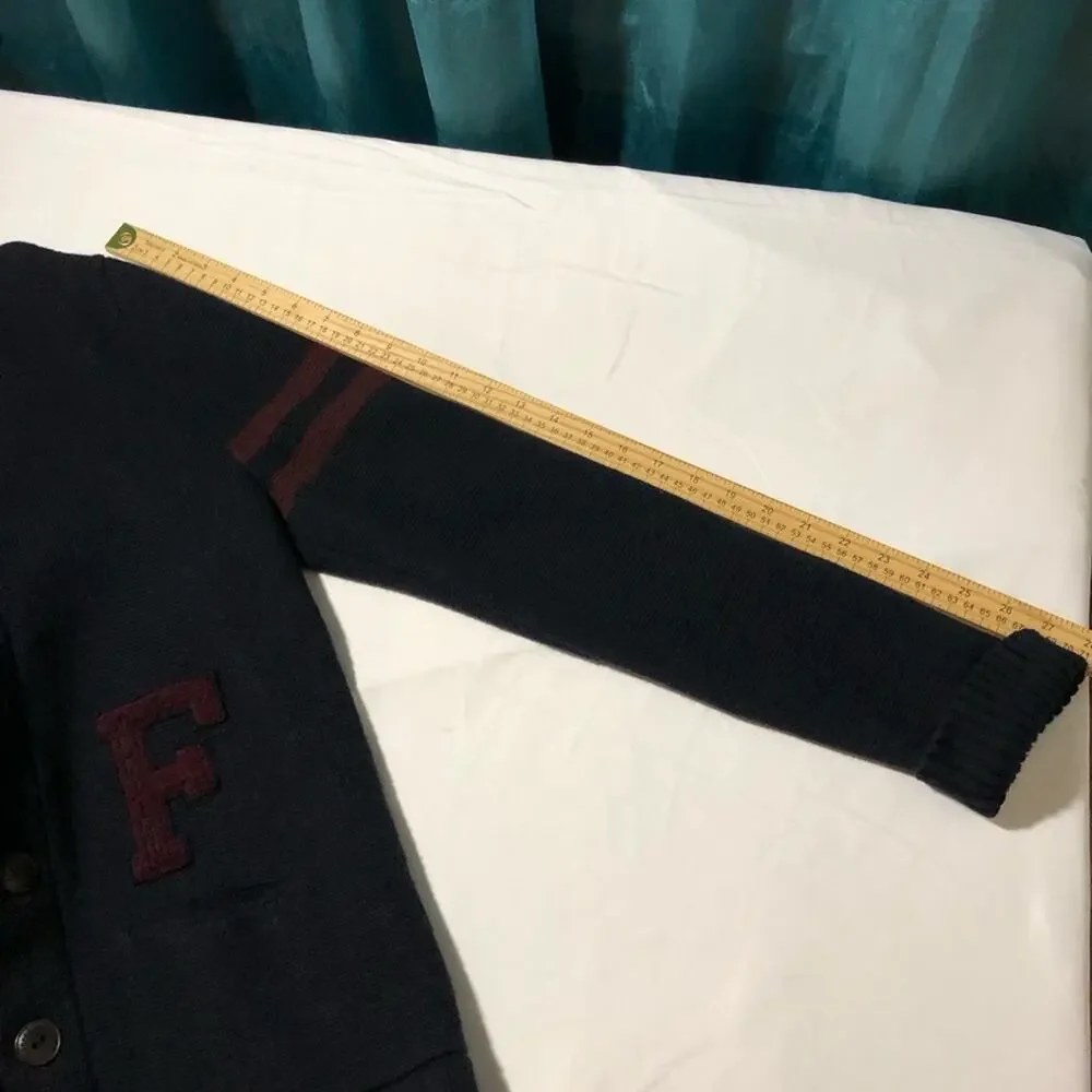 Vintage Abercrombie Fitch varsity v neck navy blue cardigan sweater mens M y2k